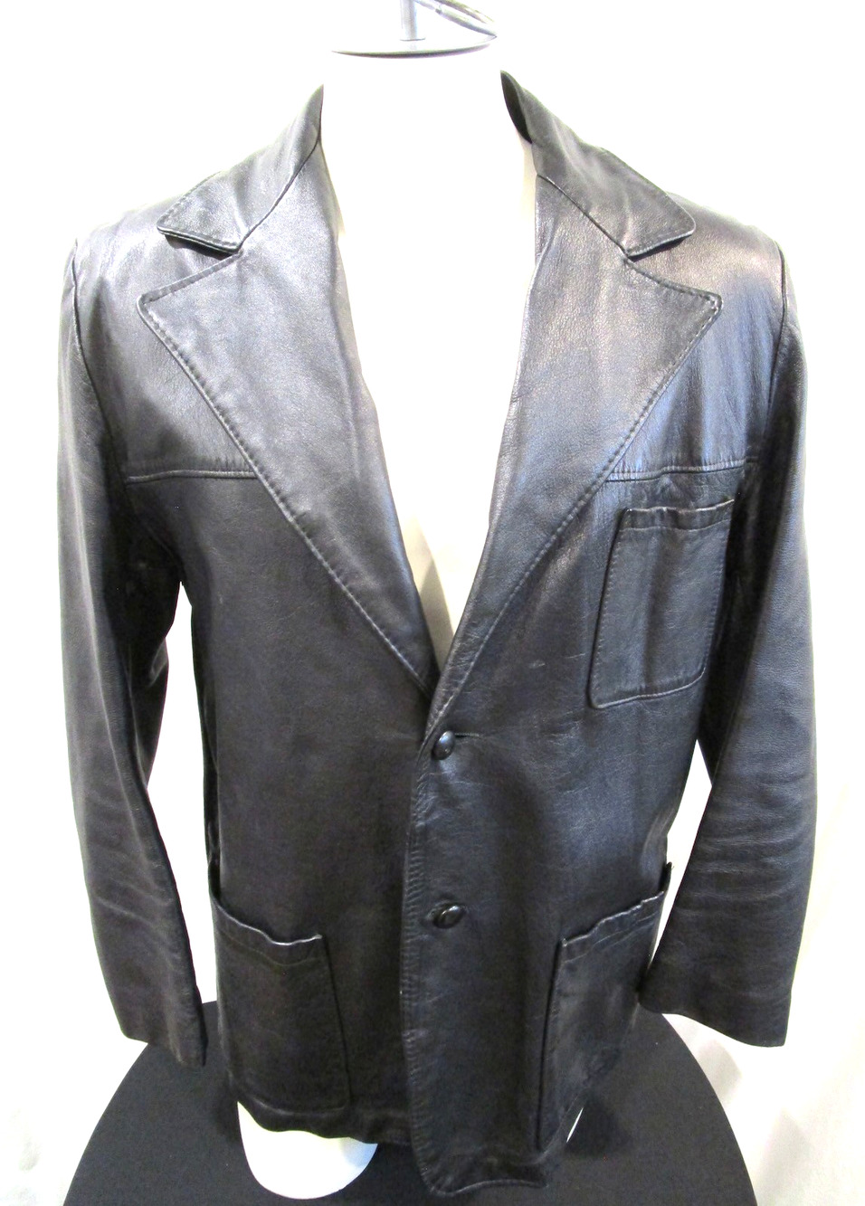 VTG Reed Sportswear Black Leather 2 Button Blazer Jacket Men Sz L / 44
